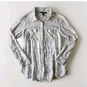 Where House Black Market Plaid Button Down Shirt with Metalic Accents Size L /12